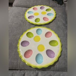 Lot of 2 Pier 1 stuffed Deviled Egg Easter Platter
